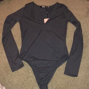 Gray ribbed long sleeve bodysuit